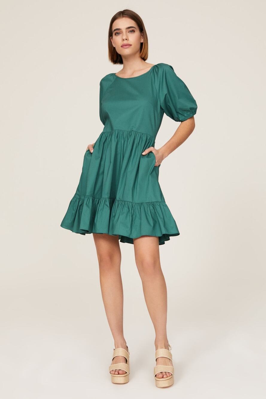 Peter Som Collective Green Puff Sleeve Tiered Tie Back Mini Dress Size 6